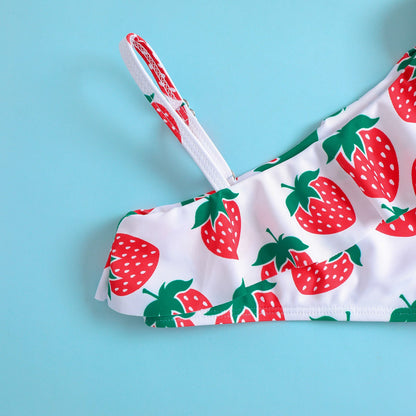Baby Girls Summer Striped Strawberry Print Swimsuit