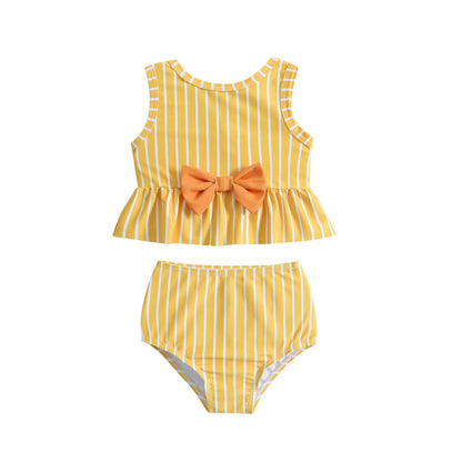Girls Striped Print Swimsuit Two-Piece Set