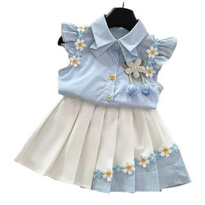 Girls Preppy Outfit Girls Summer Vacation Outfit Two-piece Set