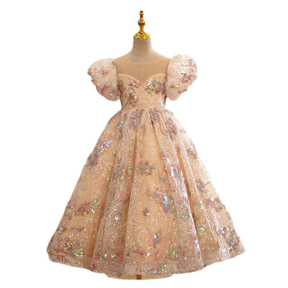 Flower Girl Dresses Girls Pageant Formal Dress Baby Girl Luxury Mesh Sequins Birthday Party Dress