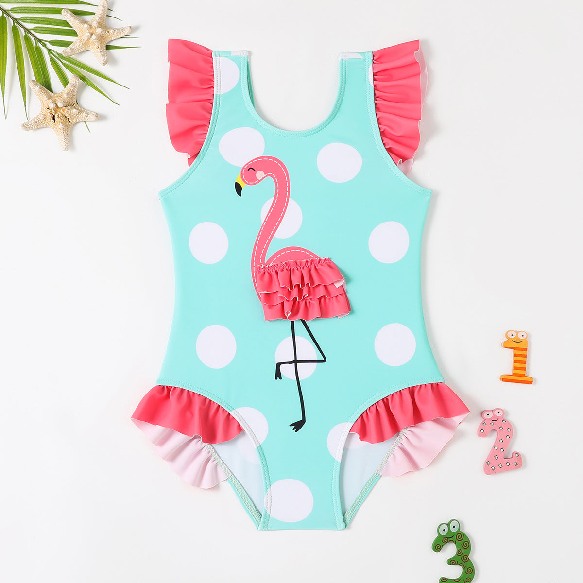 Girls 3D Pattern Ruffle Swimsuit Children One-Piece Swimsuit