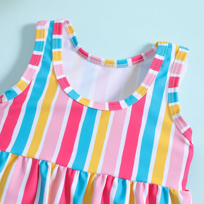 Girls Colorful Stripe Printed Children's Swimsuit