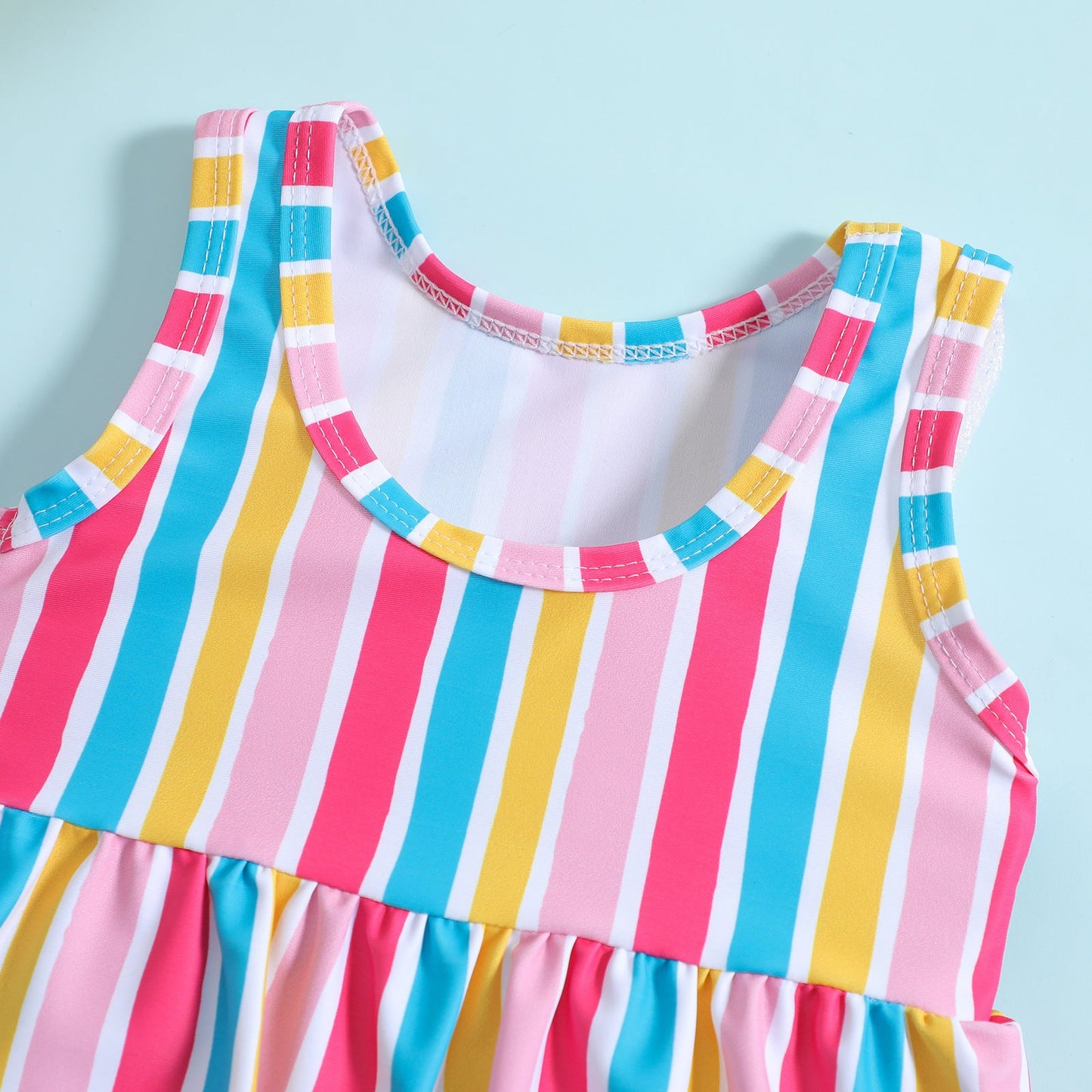 Girls Colorful Stripe Printed Children's Swimsuit