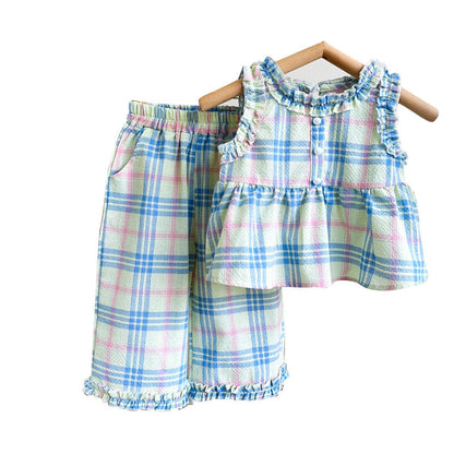 Girls Elegant School Outfit Girls Summer Vacation Outfit Two-piece Set