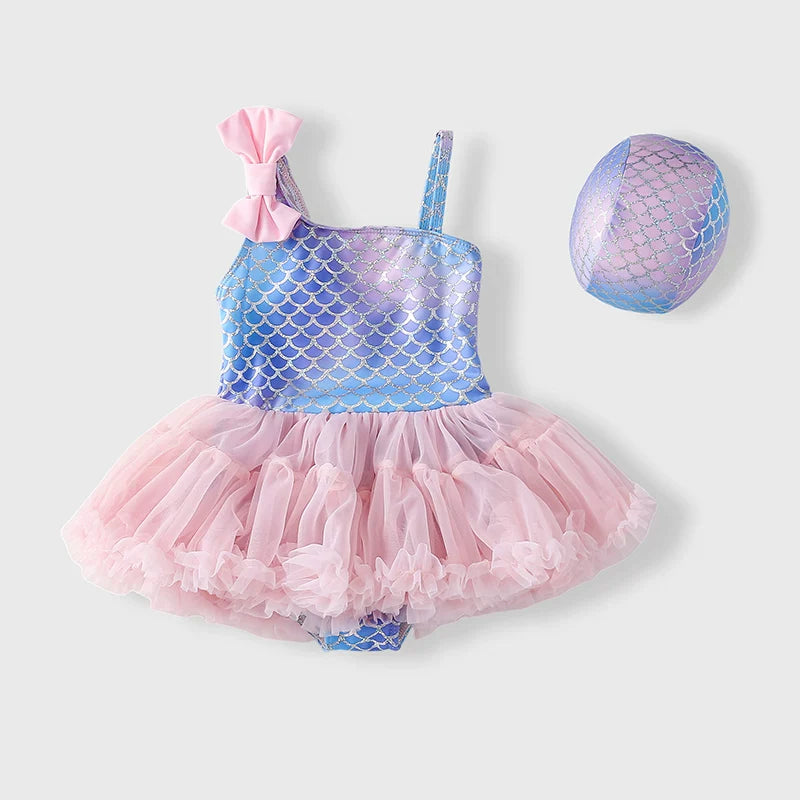 Cute Girl Mermaid Princess Tulle Swimsuit