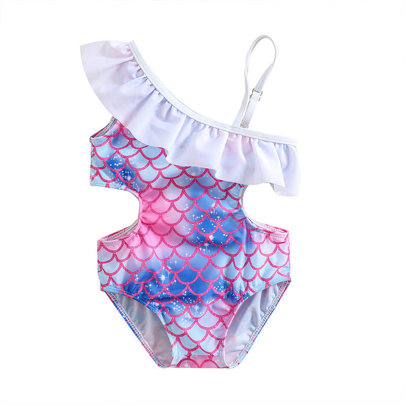 Children's Swimsuit Girls Mermaid One Shoulder Sling Swimsuit