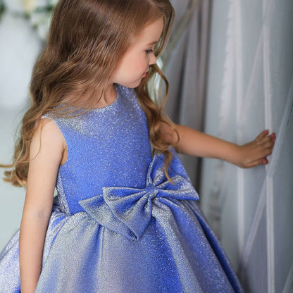 Girl Formal Dresses Baby Girl Bow Gowns Sequins Cake Fluffy Birthday Party Dresses