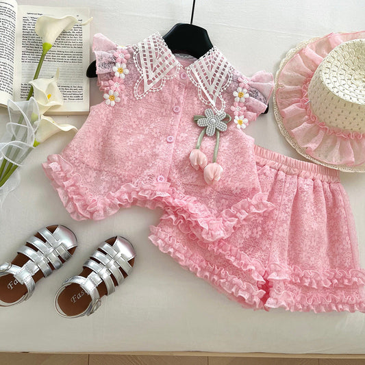 Girls Summer Elegant Outfit Girls Summer Vacation Outfit Two-piece Suit