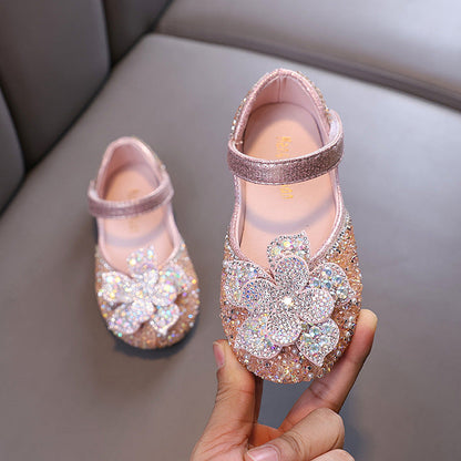 Girls Flower Princess Diamond Leather Shoes