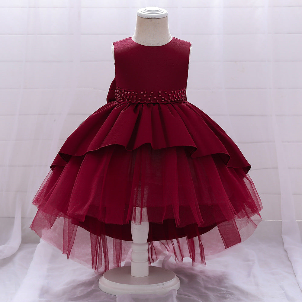 Baby Girl Princess Dress Elegant Bow Knot Trailing Girl Dress Birthday Party Dress