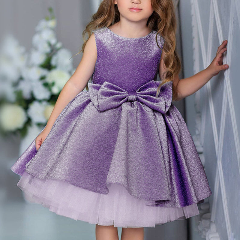 Girl Formal Dresses Baby Girl Bow Gowns Sequins Cake Fluffy Birthday Party Dresses