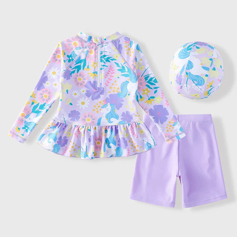 Girls' Summer Vacation Swimsuit Three-Piece Set