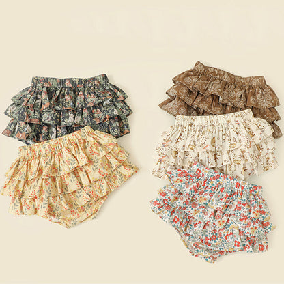 Summer Ruffled Floral Puffy Skirt