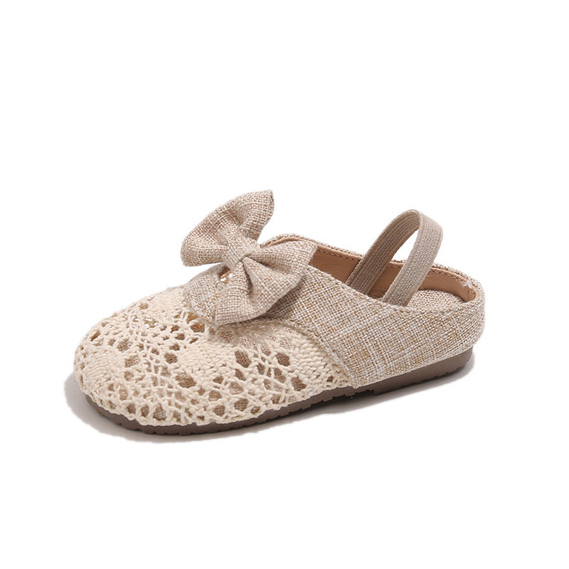 Girls' New Summer Hollowed-out Bow Sandals
