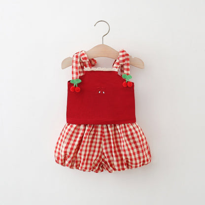 Girls Summer Vacation Outfit Girls Plaid School Outfit Two-piece Set