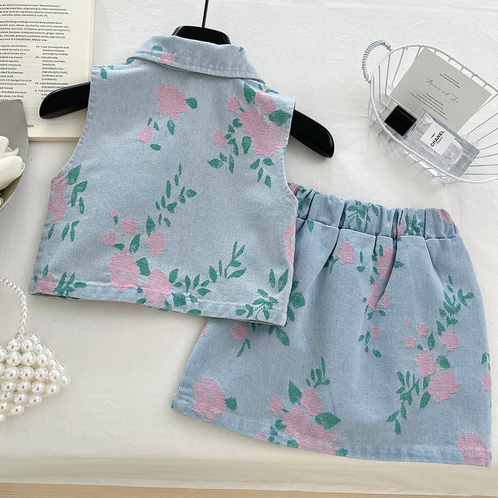 Girls Summer Vacation Outfit Girls Floral Outfit Two-piece Set