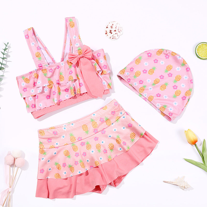 Children's Swimsuit Summer Girls Suspenders Floral Swimsuit