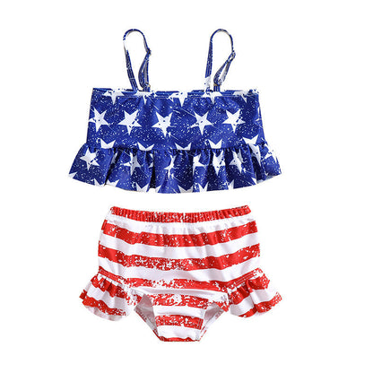 Girls Swimsuit Children's Blue Star Print Swimsuit