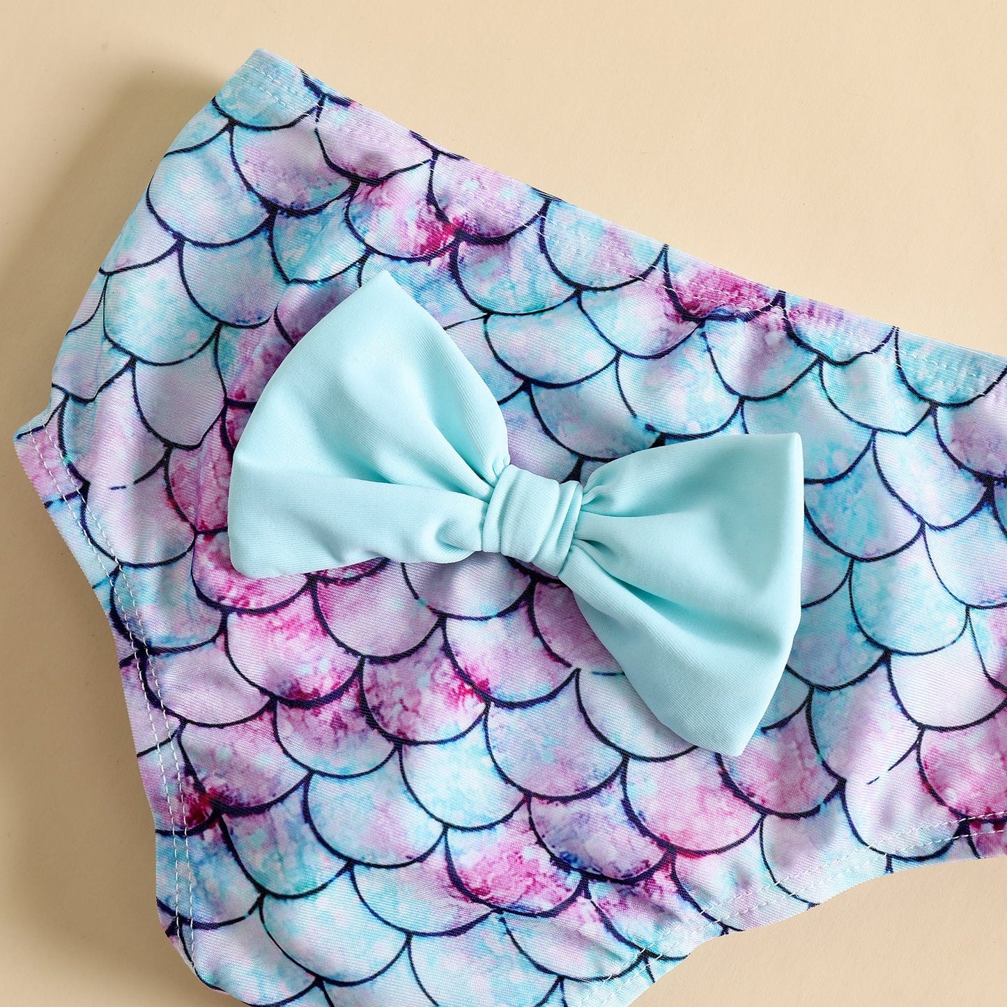 Girls Mermaid Swimsuit Tassels Girls Top Shorts Bow Tie Three-piece Set