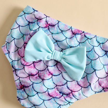 Girls Mermaid Swimsuit Tassels Girls Top Shorts Bow Tie Three-piece Set
