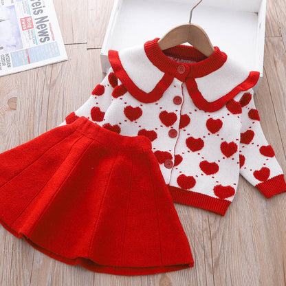 Girls Autumn Elegant School Outfit Girls Princess Outfit Two-piece Dress