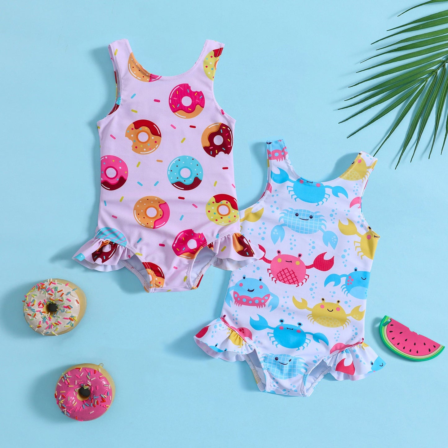 Children's Sleeveless Swimsuit Donut Print Vest One-Piece Baby Girl Swimsuit