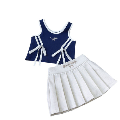 Girls Summer Vacation Outfit Girls A-Line School Outfit Two-piece Suit