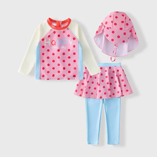 Summer Girls' Top Pants and Swim Cap Three-Piece Set