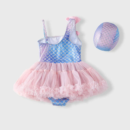 Cute Girl Mermaid Princess Tulle Swimsuit