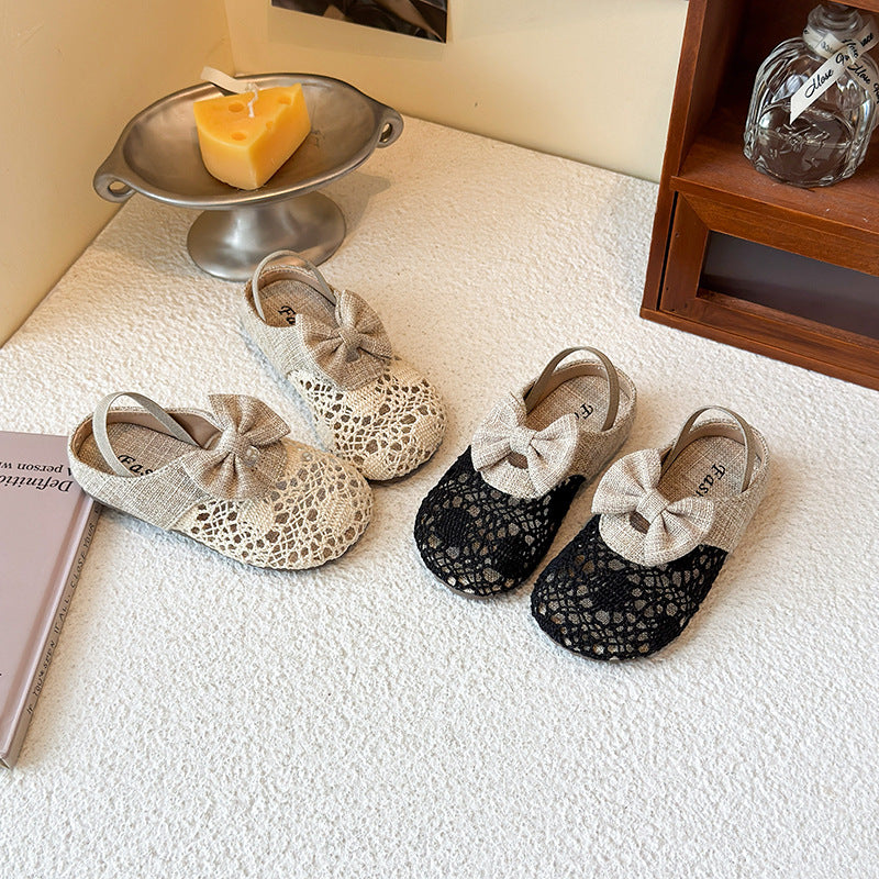 Girls' New Summer Hollowed-out Bow Sandals