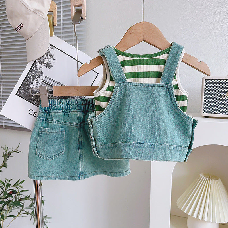 Girls Summer Holiday Outfit Girls Back to School Outfit Three-piece Suit