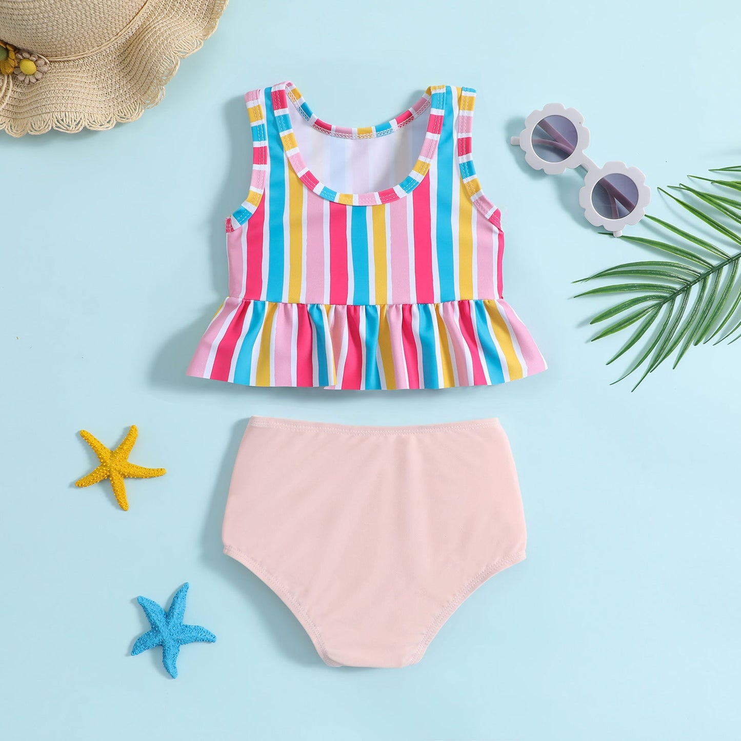 Girls Colorful Stripe Printed Children's Swimsuit