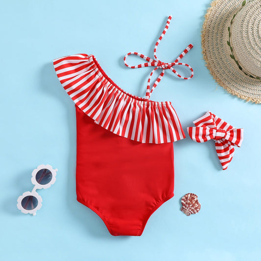 Summer Striped Print One-piece Swimsuit for Baby Girls