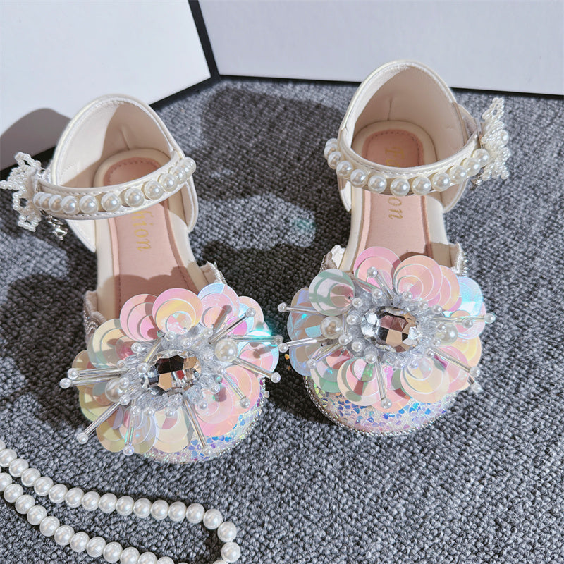 Girls Summer New Crystal Butterfly Pearl Princess Shoes