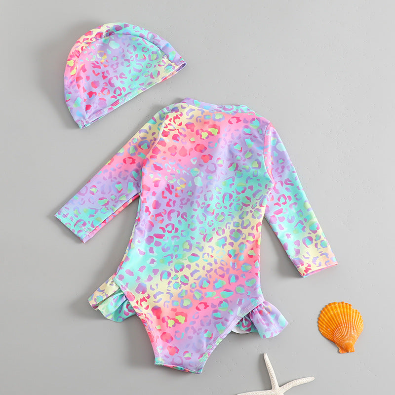 Girls New Multicolor Ruffled Onesie Swimsuit