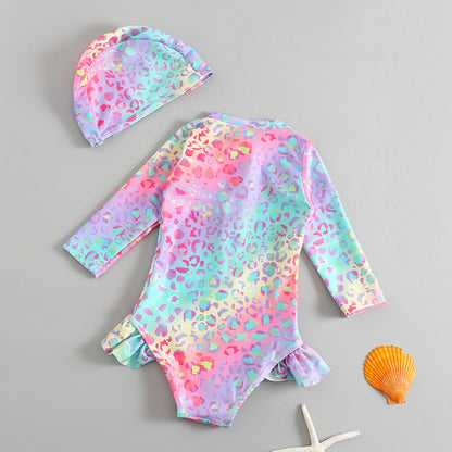 Girls New Multicolor Ruffled Onesie Swimsuit