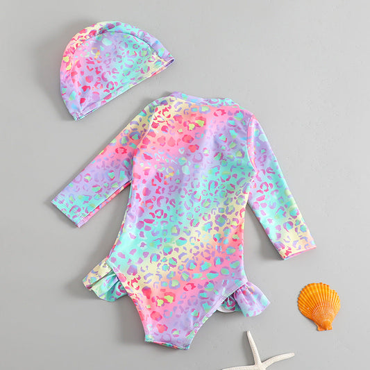 Girls New Multicolor Ruffled Onesie Swimsuit