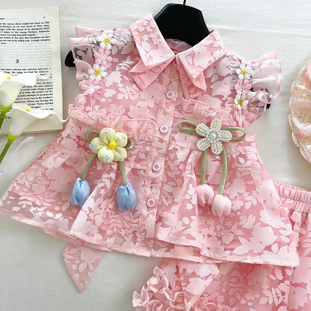 Girls Floral Vacation Outfit Girls Summer Vacation Outfit Two-Piece Suit