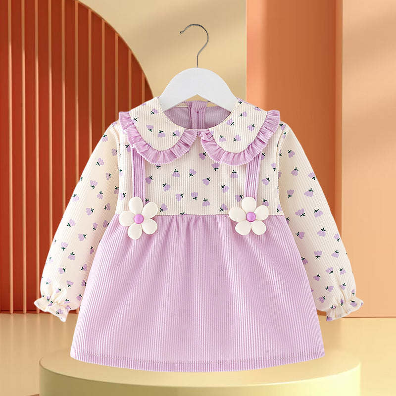 Girls Floral Vacation Dress Girls Autumn School Dress