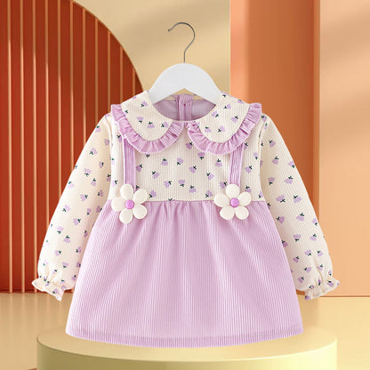 Girls Floral Vacation Dress Girls Autumn School Dress