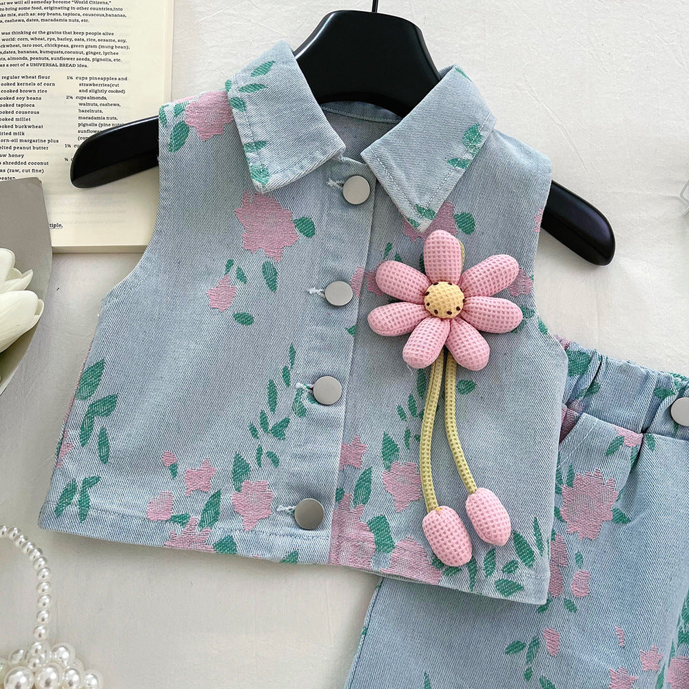 Girls Summer Vacation Outfit Girls Floral Outfit Two-piece Set