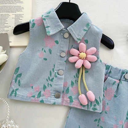 Girls Summer Vacation Outfit Girls Floral Outfit Two-piece Set