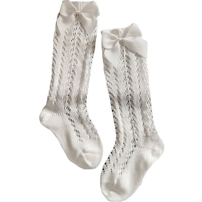 Children's Solid Color Mesh Bow Midi Stockings