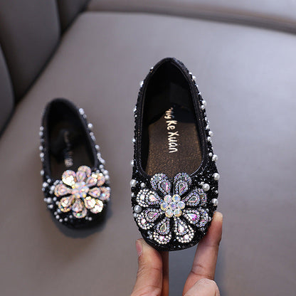 Girls New Princess Rhinestone Leather Shoes