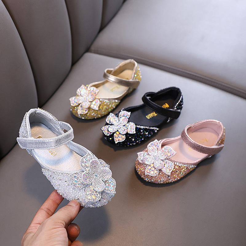 Girls Flower Princess Diamond Leather Shoes