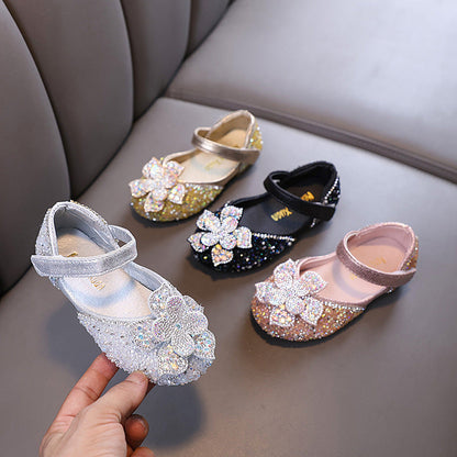 Girls Flower Princess Diamond Leather Shoes
