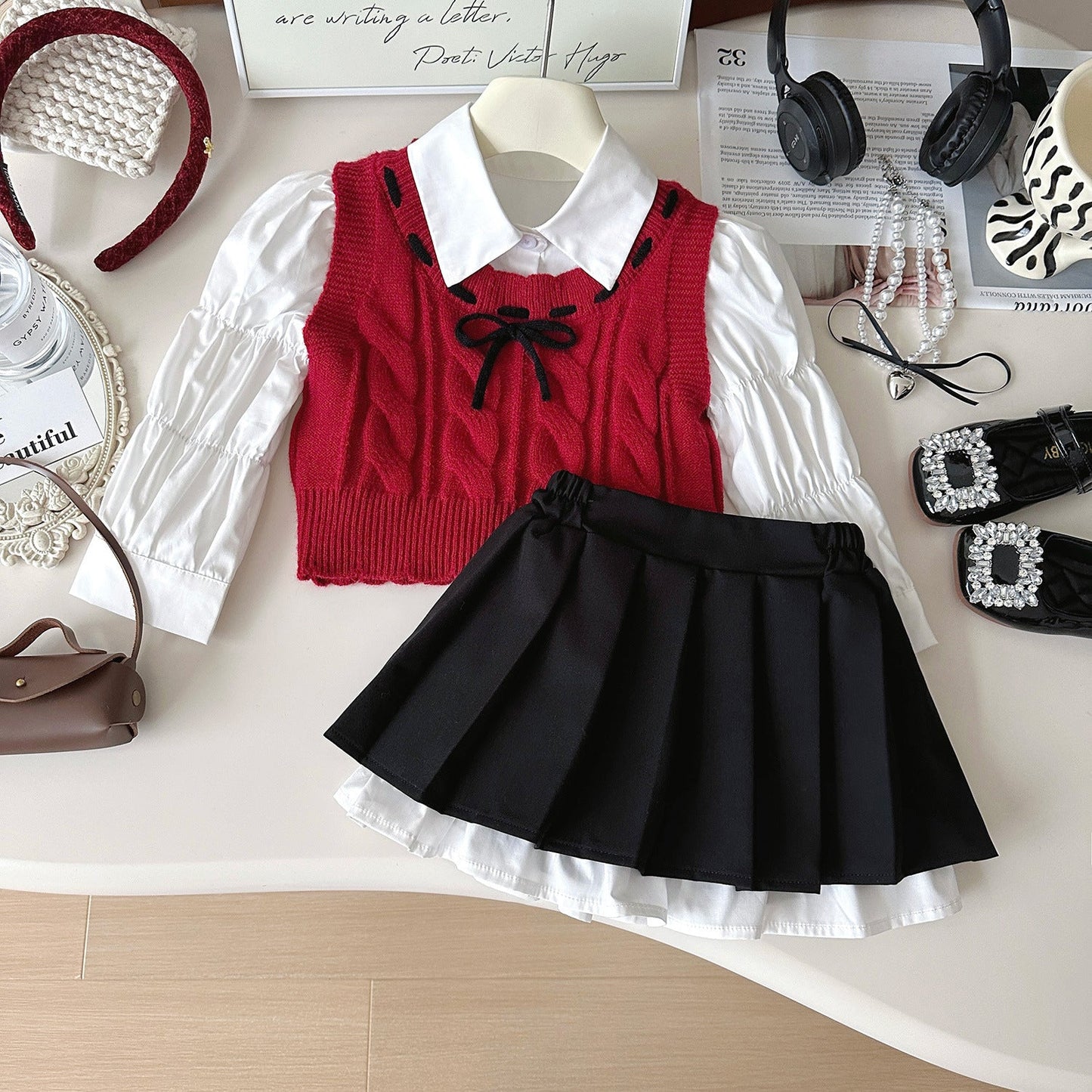 Girls School Daily Outfit Girls Elegant Outfit Three-piece Suit