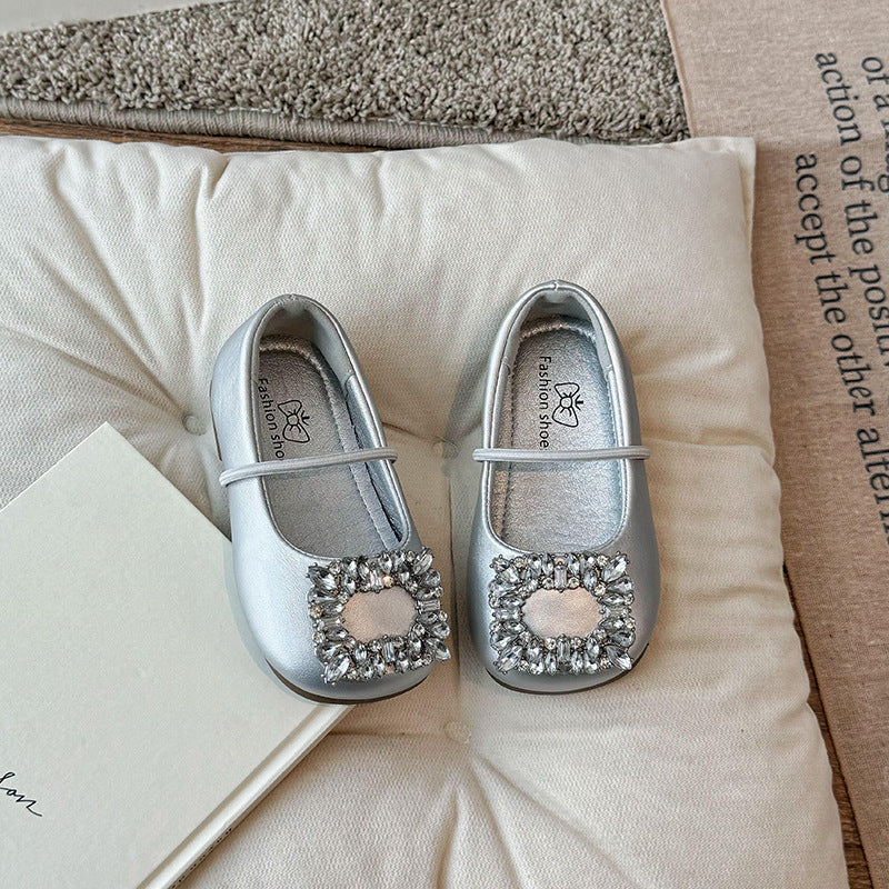 Cozy Girls Square Crystal Leather Shoes