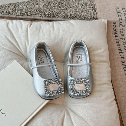 Cozy Girls Square Crystal Leather Shoes