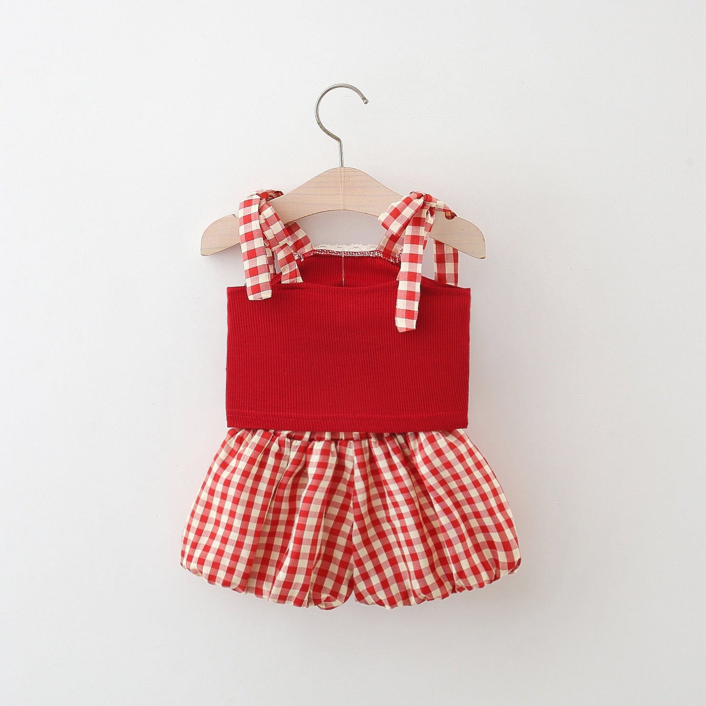 Girls Summer Vacation Outfit Girls Plaid School Outfit Two-piece Set